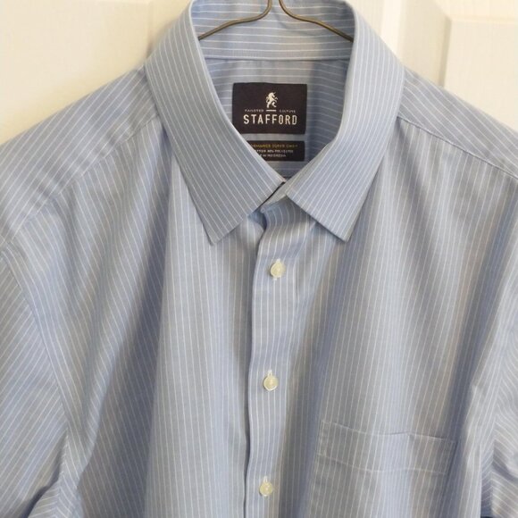 Stafford Long Sleeve Button Down Men's Dress Shirt, Medium, Blue w/White Stripes - Picture 2 of 7